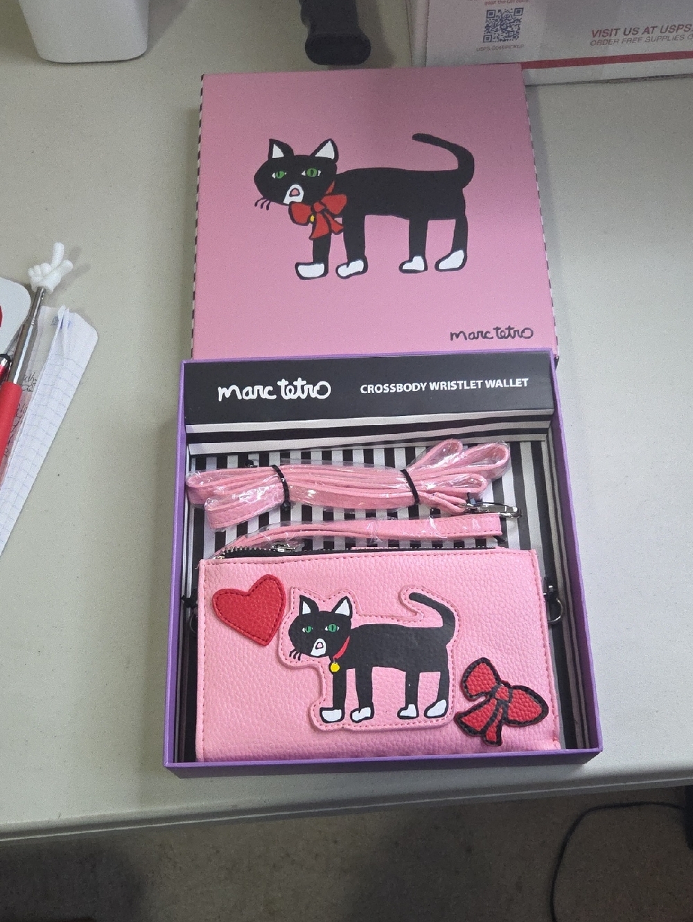Marc Tetro Kids Pink Cat Crossbody Wristlet Wallet